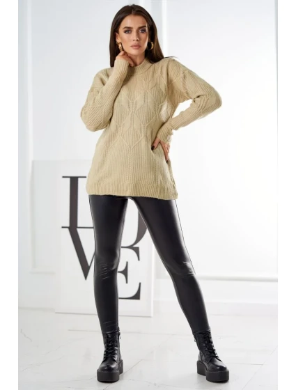 Svetr model 18970345 přes hlavu s módní vazbou béžový - K-Fashion