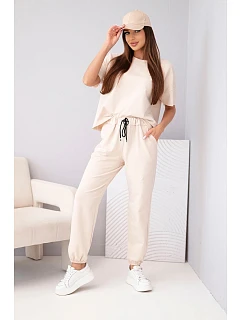 Dámska bavlnená blúzka s krátkym rukávom a tepláky béžová