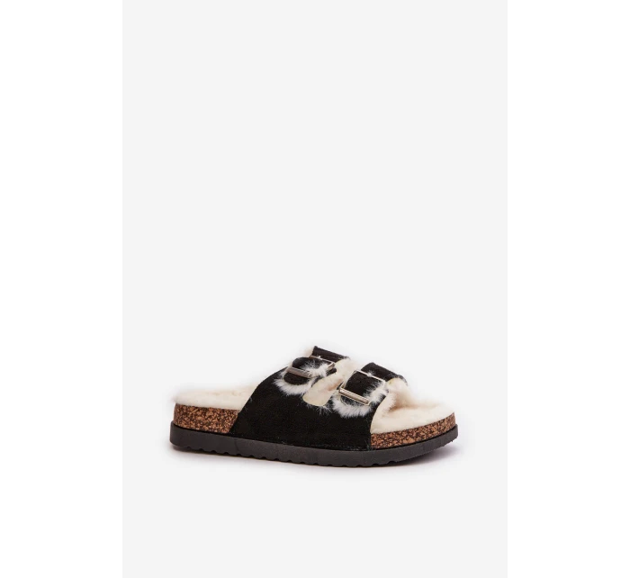 Dámské Pantofle S Přezkami A Kožíškem Černé model 21670217 - Boto