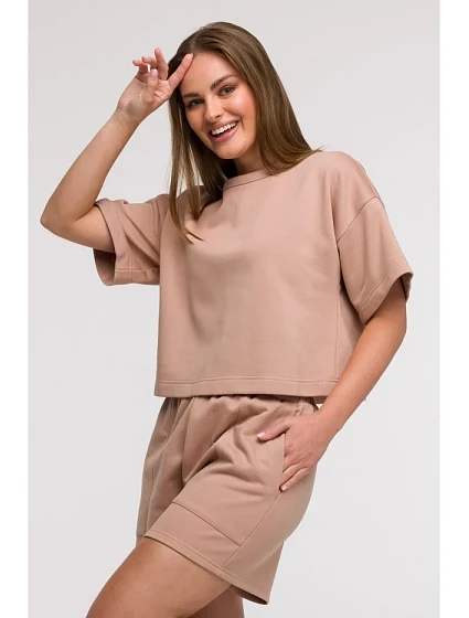 mikina s krátkým rukávem mocca model 21047218 - BeWear mikina s krátkým rukávem mocca model 21047218 - BeWear