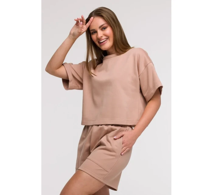 B294 Orezaná mikina s krátkym rukávom - mocca B294 Orezaná mikina s krátkym rukávom - mocca