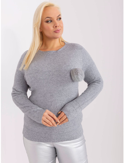 Šedý ležérny pletený sveter vo väčšej veľkosti