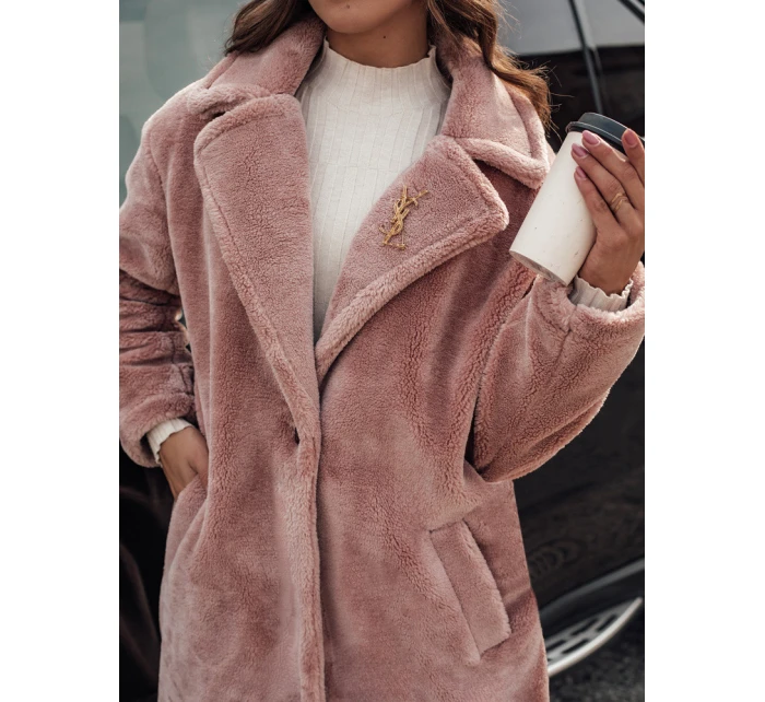 Dámský zimní kabát s dlouhou kožešinou růžový Dstreet model 21980930 - FashionStreet