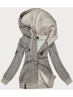 Svetlo béžová dámska mikina na zips so srdiečkovým vzorom (2315)