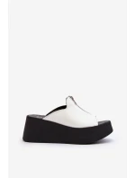 Zazoo 2916 Damskie Klapki Na Masywnej Platformie Z Suwakiem Białe