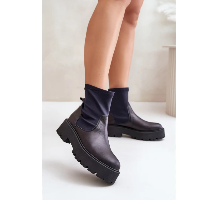 Zazoo 2947 Wsuwane Botki Damskie Ze Skóry Naturalnej Czarne
