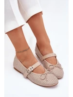 Zdobené baleríny s mašlí a páskem béžové model 21699662 - Boto