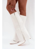 Ocieplane Kozaki Na Szpilce Z Wywiniętą Cholewką Białe Tamonia Ocieplane Kozaki Na Szpilce Z Wywiniętą Cholewką Białe Tamonia