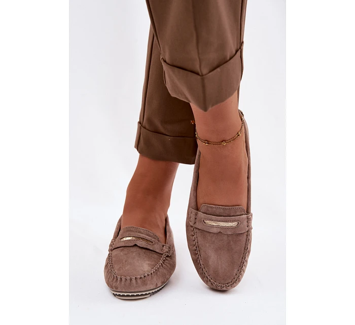 Dámské ploché Mokasíny z přírodního semiše model 22101284 Hnědé - S.Barski