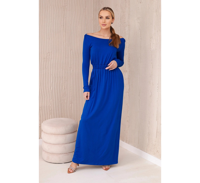 Viskózové šaty s dlouhým pasem chrpově modrá