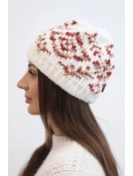 Dámska zimná čiapka s farebnými vzormi a hrubým nákrčníkom K353 biela+červená