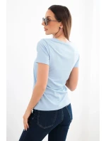 Dámská viskózová žebrovaná halenka s ozdobným u modrá model 22025274 - K-Fashion