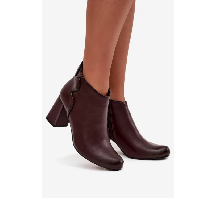 Skórzane Botki Ocieplane Na Słupku Bordowe Ivessara