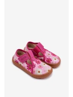 Dětské domácí pantofle na suchý zip s květinovým vzorem Barefoot Froddo Cannvas G1700439-4 Růžové