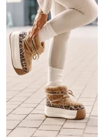 Dámske kožené snežnice s hrubou podrážkou a leopardou kožušinou Big Star Brown