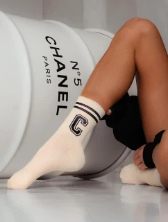 Dámske pruhované ponožky Ecru s písmenom C