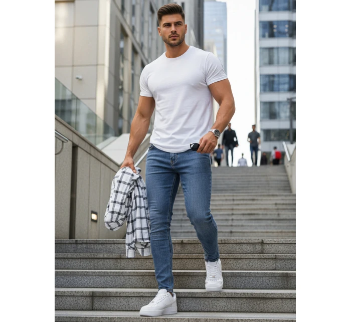 Pánske modré džínsové nohavice slim fit FashionStreet UX4481 Pánske modré džínsové nohavice slim fit FashionStreet UX4481