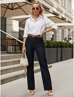 Dámske džínsy s vysokým pásom a širokými nohavicami tmavomodré FashionStreet UY2967