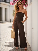 Dámsky letný overal so širokými nohavicami hnedý FashionStreet EY2654 Dámsky letný overal so širokými nohavicami hnedý FashionStreet EY2654