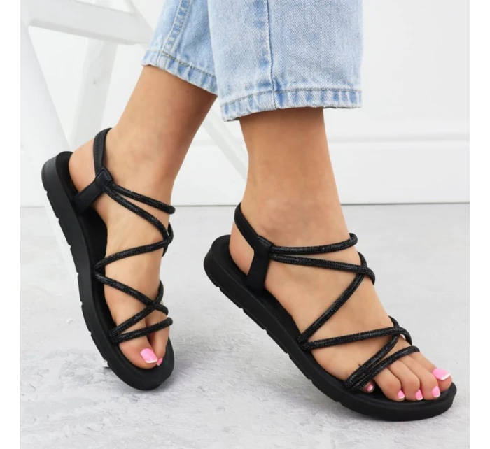 Dámské sandály se zirkony černé model 21905020 - FILIPPO