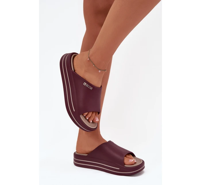Klapki Damskie Na Platformie Big Star SS274425 Bordowe