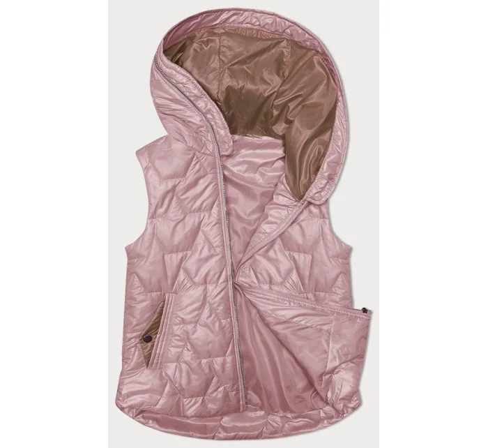 Tenká dámská vesta ve špinavě růžové barvě se zlatým zipem model 19732123 - S'WEST