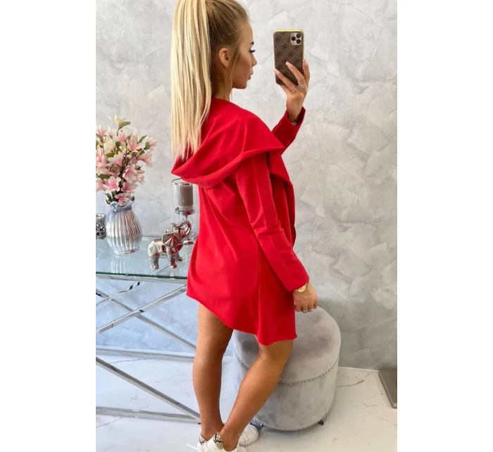 Volná bunda s kapucí v červené barvě Volná bunda s kapucí v červené barvě