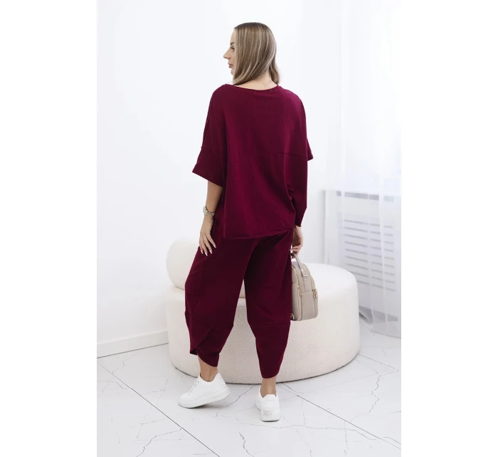 Súprava bavlnená blúzka + nohavice bordová Súprava bavlnená blúzka + nohavice bordová