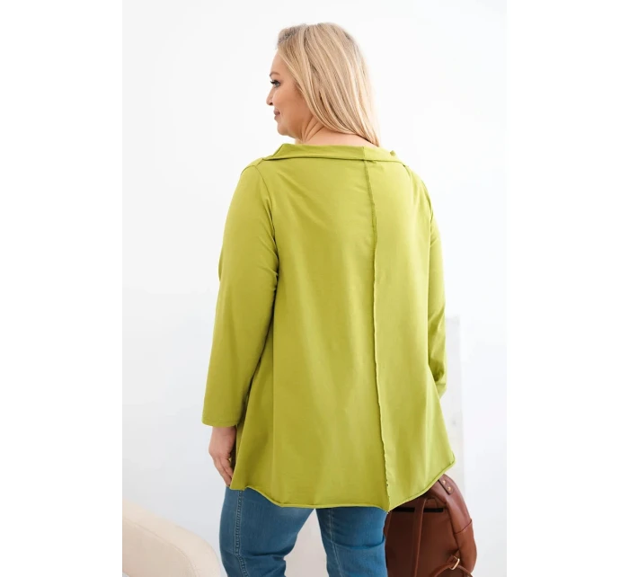 Dámská bavlněná blůza Plus Size asymetrická s ohrnutým rukávem olivová