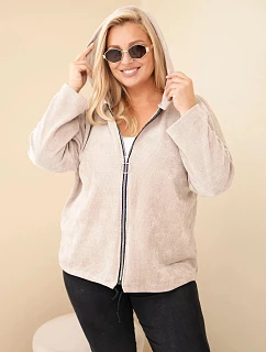 Dámska mikina Plus Size z manšestru s kapucňou a zipsom, oversize, béžová