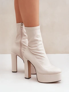 Botki Na Wysokim Obcasie Słupku I Platformie Jasnobeżowe Tennira