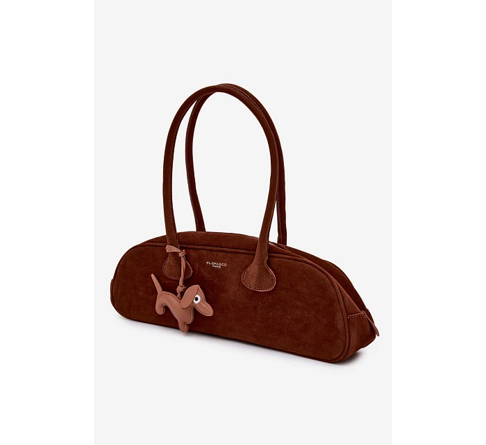 Kožená kabelka Bageta s přívěskem jezevčíkem Camel Annette