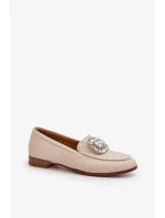 Dámske mokasíny na plochom podpätku s brošňou Béžová D&A Dámske mokasíny na plochom podpätku s brošňou Béžová D&A