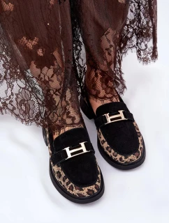 Dámske semišové mokasíny so vzorom pantera Vinceza - čierne