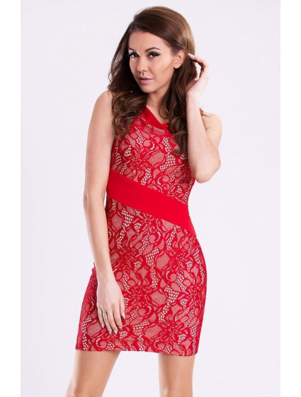 Dámské krajkové šaty EMAMODA červené Červená / M model 15042741 - YNS