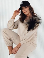 Dámska béžová mikina FILAN s výstrihom FashionStreet BY1259 Dámska béžová mikina FILAN s výstrihom FashionStreet BY1259