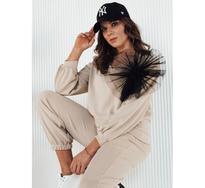 Dámska béžová mikina FILAN s výstrihom FashionStreet BY1259 Dámska béžová mikina FILAN s výstrihom FashionStreet BY1259