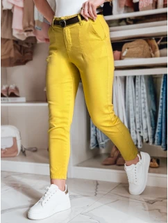 Dámske nohavice slim fit s opaskom TAIRONIK horčicová FashionStreet UY2539