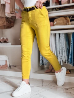 Dámske nohavice slim fit s opaskom TAIRONIK horčicová FashionStreet UY2539