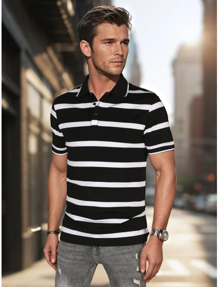 Pánské pruhované polo tričko černé Dstreet model 21987929 - FashionStreet