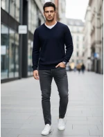 Pánský tmavě modrý svetr s výstřihem Dstreet model 21993987 - FashionStreet