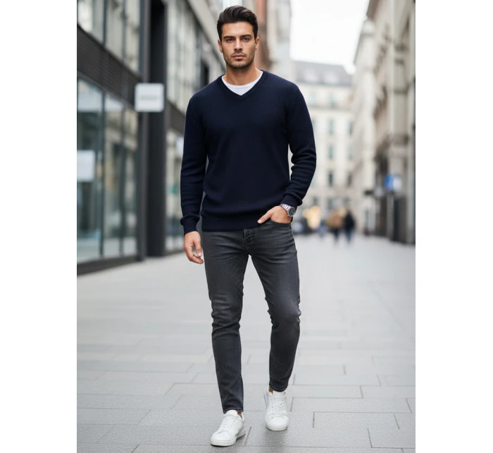 Pánský tmavě modrý svetr s výstřihem Dstreet model 21993987 - FashionStreet