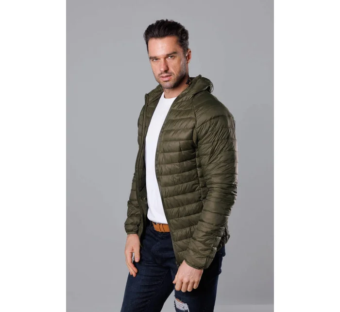 Pánska prešívaná bunda v olivovej farbe s kapucňou (HM112-7) Pánska prešívaná bunda v olivovej farbe s kapucňou (HM112-7)