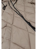 Dlouhá béžová dámská zimní bunda s kapucí model 21247868 - Libland Dlouhá béžová dámská zimní bunda s kapucí model 21247868 - Libland