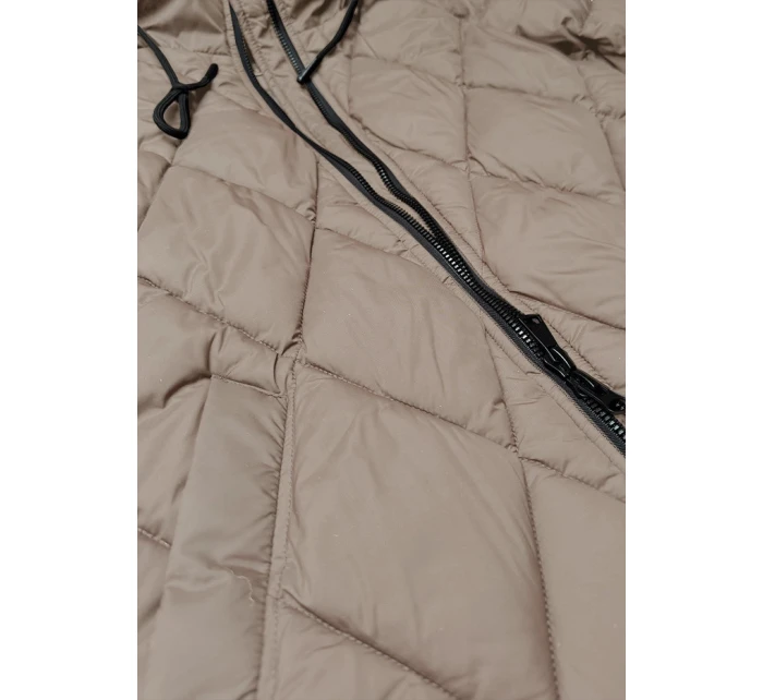 Dlouhá béžová dámská zimní bunda s kapucí model 21247868 - Libland Dlouhá béžová dámská zimní bunda s kapucí model 21247868 - Libland
