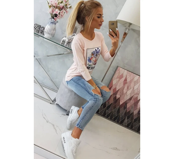 Blúzka s 3D grafikou Watch powder pink