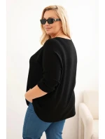 Dámsky plus size sveter s lodičkovým výstrihom čierny