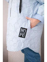 Dámská bunda Plus Size prošívaná s kapucí a nápisem HOPE modrá Dámská bunda Plus Size prošívaná s kapucí a nápisem HOPE modrá