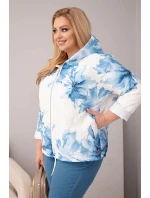 Dámske Plus veľkosť jarná bunda s kvetinovým vzorom modrá