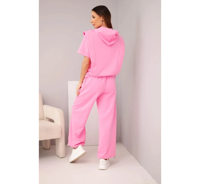 Dámský máslový komplet mikina s kapucí a volné kalhoty se šňůrkou světle růžová